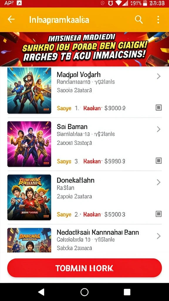 Menu level yang beragam dan penuh tantangan.